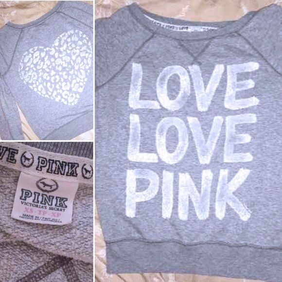 VS Pink Gray Sweatshirt Leopard Print size XS EUC - Picture 1 of 5